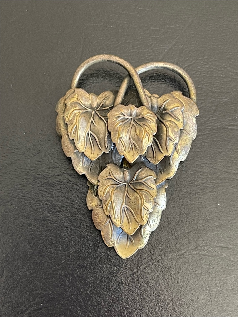 Vintage antique brass Lily pad dress clip